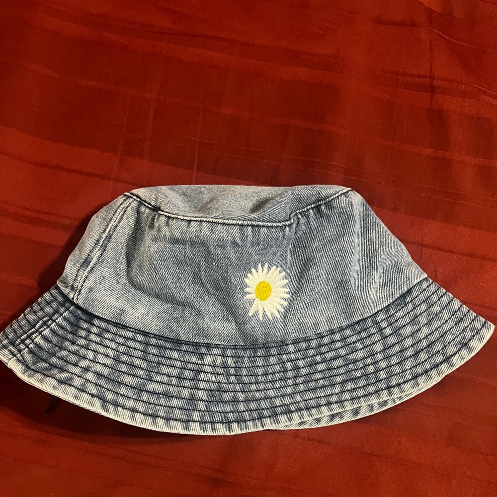 Denim Bucket Hat with Daisy Embroidery